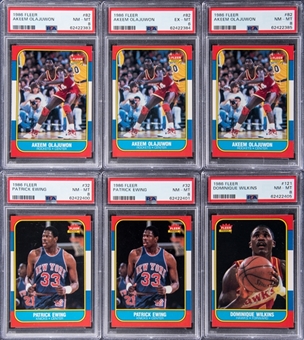 1986-87 Fleer Basketball Hall Of Famers PSA-Graded Card Collection (6 Different) Featuring Ewing, Olajuwon & Wilkins!